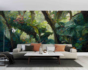 3D Oil Painting Jungle Canopy Big Leaves Flowers Wallpaper Wall Mural Wall Decor Wall Art Wall Sticker Remoable Wallpaper LQH