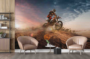 Motocross Rider Hillside Sunset Action Sports Wallpaper action sports wall mural for sports room or entertainment space - vie