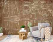 3D Aircraft Design Drawings Wall Mural Wallpaper GD 4572- Jess Art Decoration