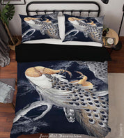 3D Animal Peacock Gray Quilt Cover Set Bedding Set Duvet Cover Pillowcase 239
