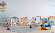 3D Childcare Nursery School Cartoon Animals Kids Wall Mural Wallpaper JN