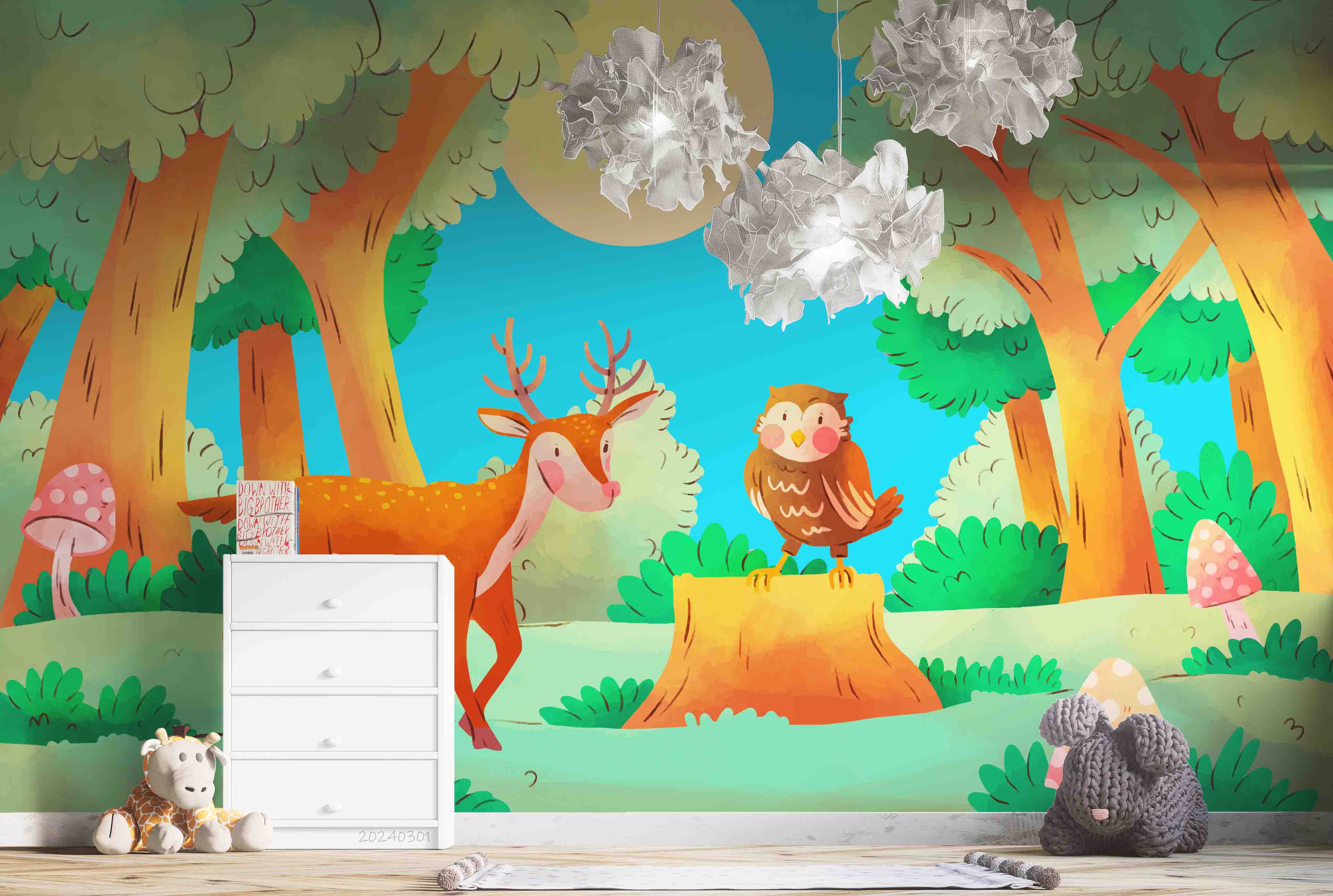 3D Cartoon Animal Deer Forest Kids Wallpaper Wall Mural Wall Decor Wall Art Wall Sticker Remoable Wallpaper