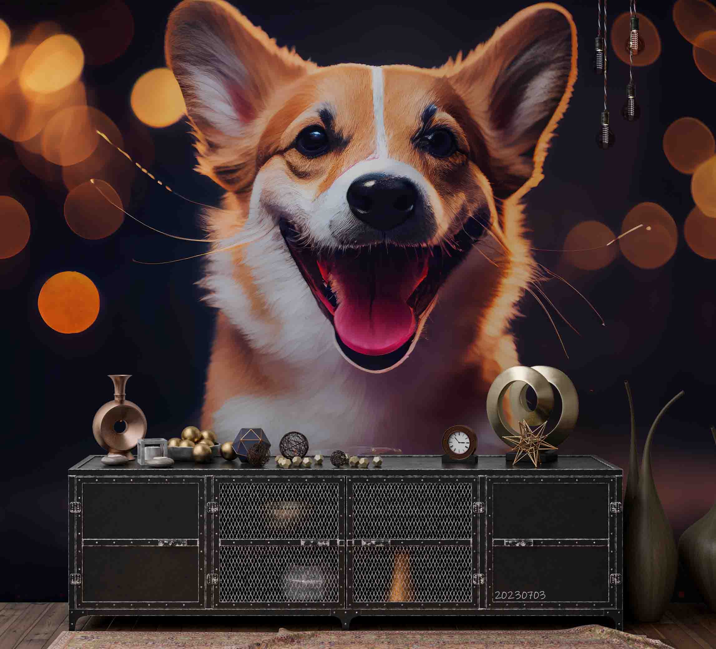 3D Animal Dog Night Yellow Wall Mural Wallpaper YXL 1845