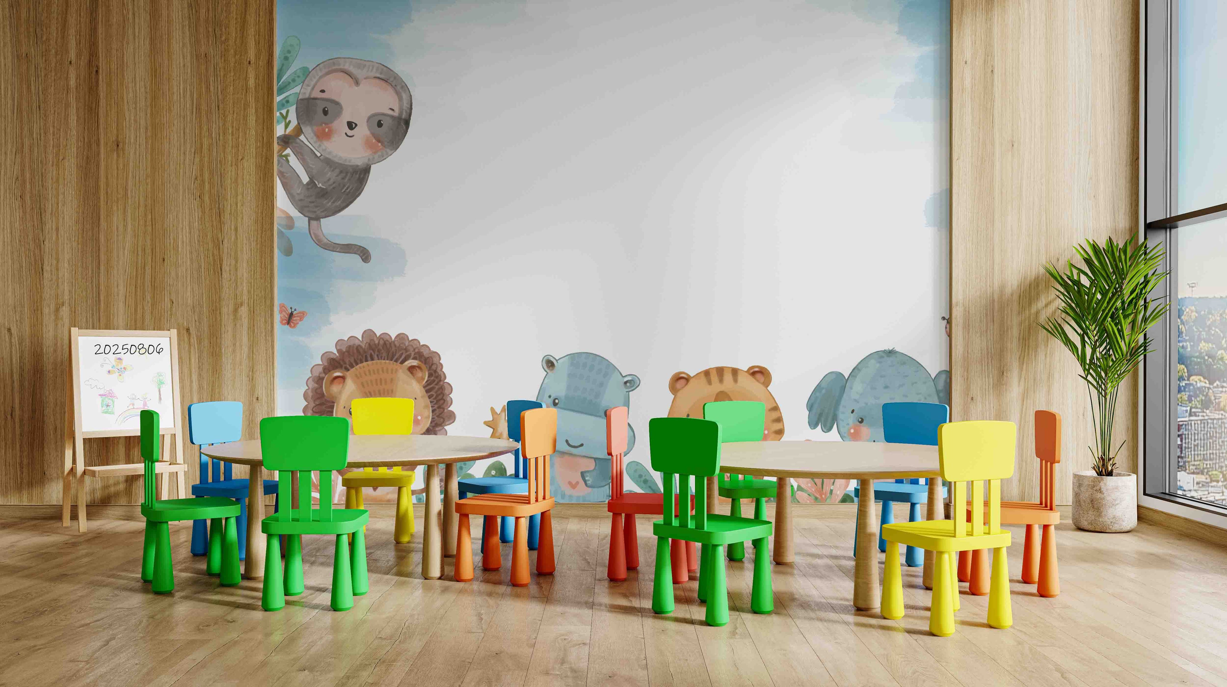 3D Childcare Nursery School Cartoon Animals Kids Wall Mural Wallpaper JN