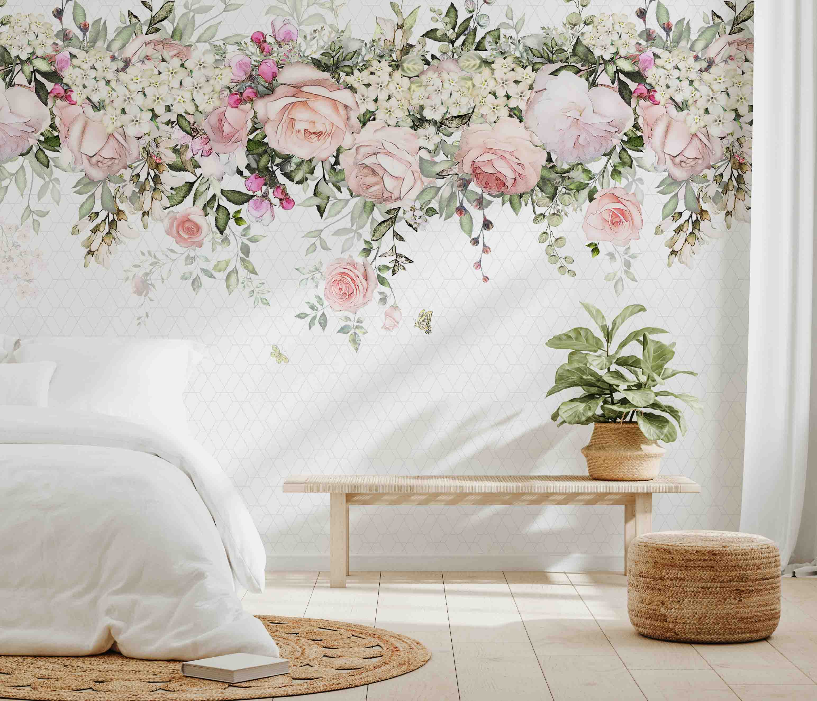 3D Watercolor Bloomy Floral Wall Mural 223