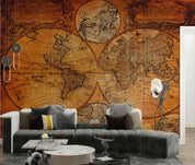 3D World Map Round Letter Apricot Wall Mural Wallpaper YXL 2891
