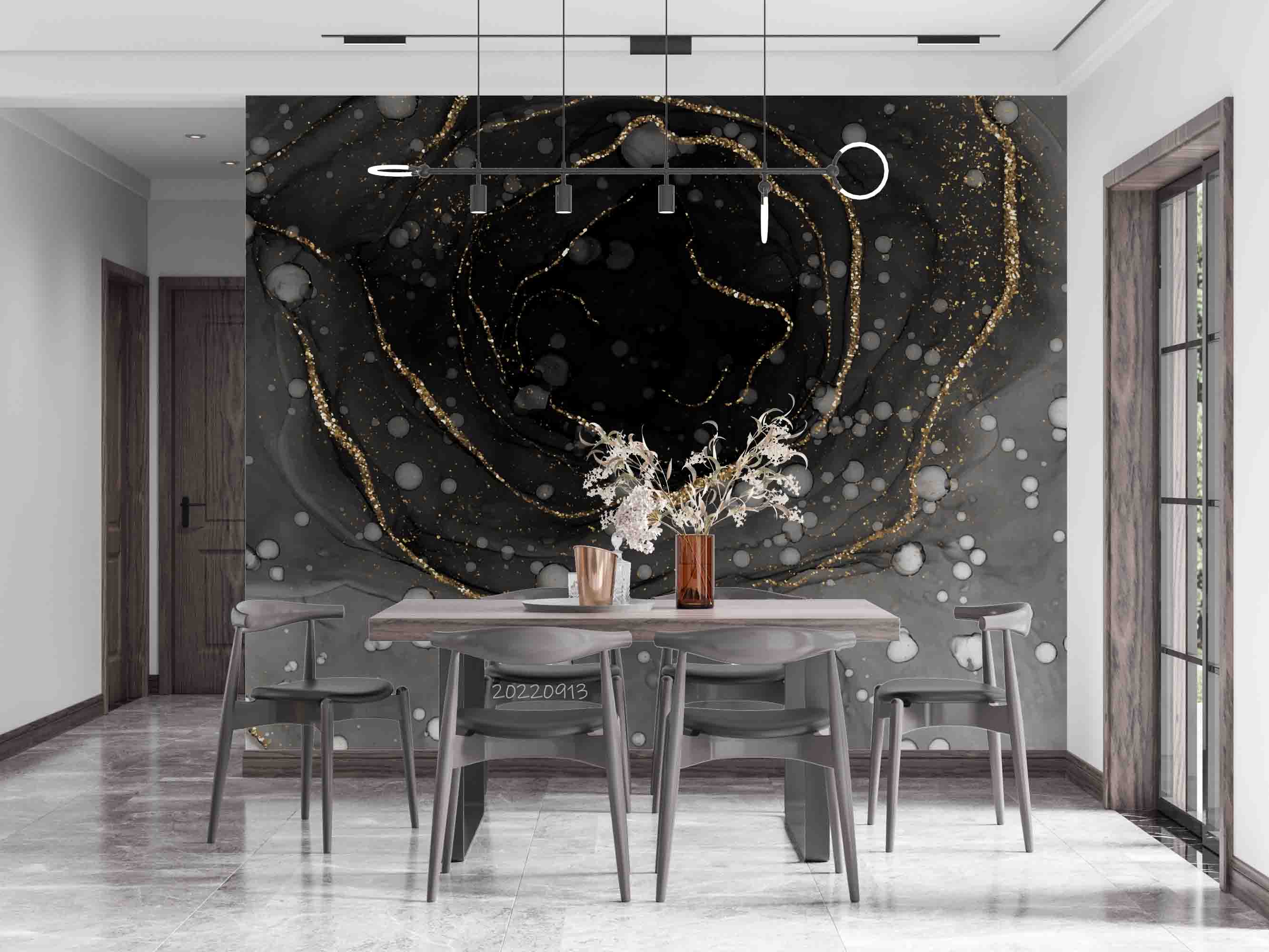 3D Black Gold Marble luxury black marble texture wall mural wallpaper for bedroom - view 3