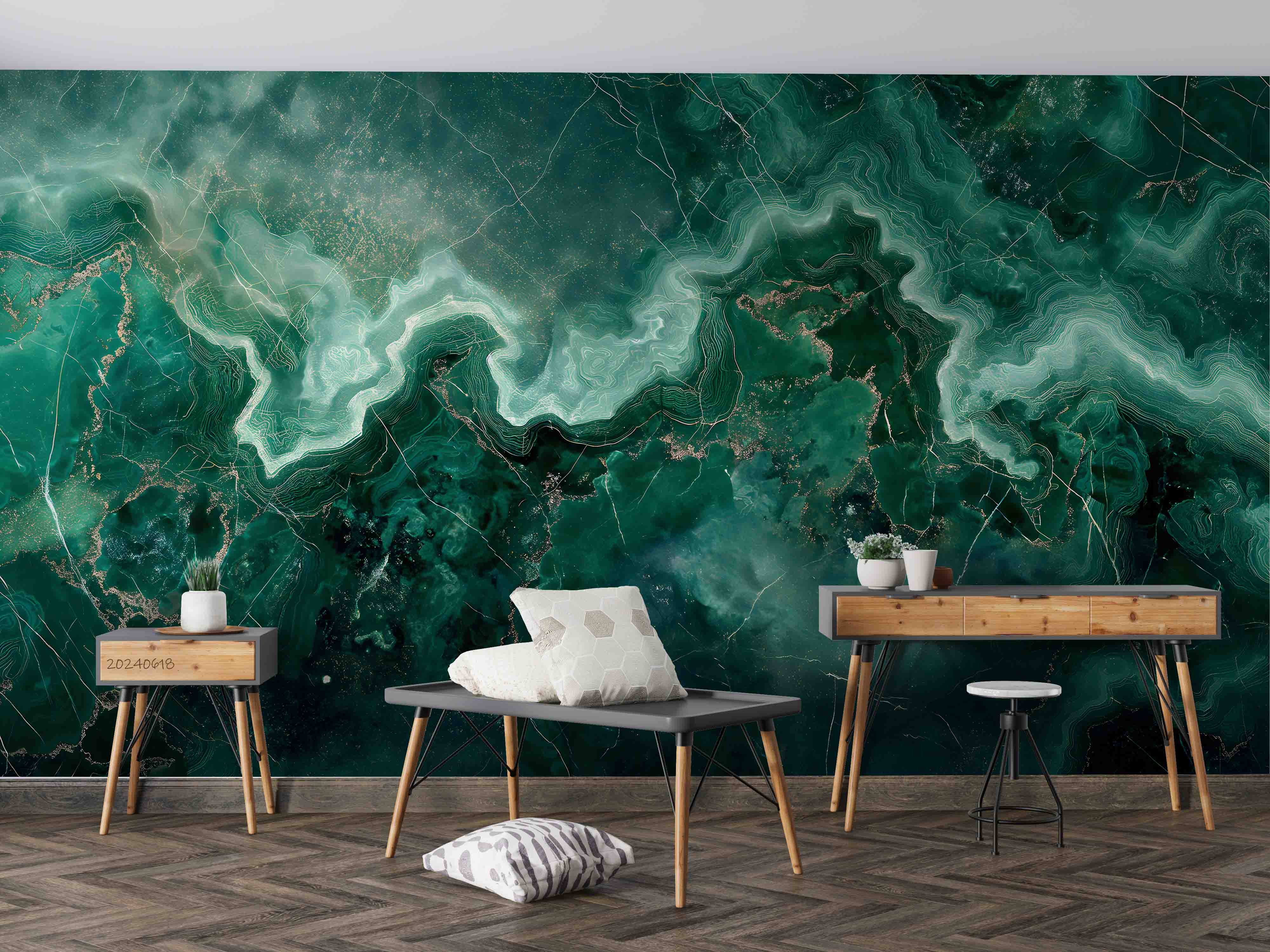 3D Abstract Damaskeen Green Wall Mural Wallpaper YXL 565
