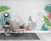 3D Hand Drawn Colored Palm Leaves Wallpaper Wall Mural Wall Decor Wall Art Wall Sticker Remoable Wallpaper 16