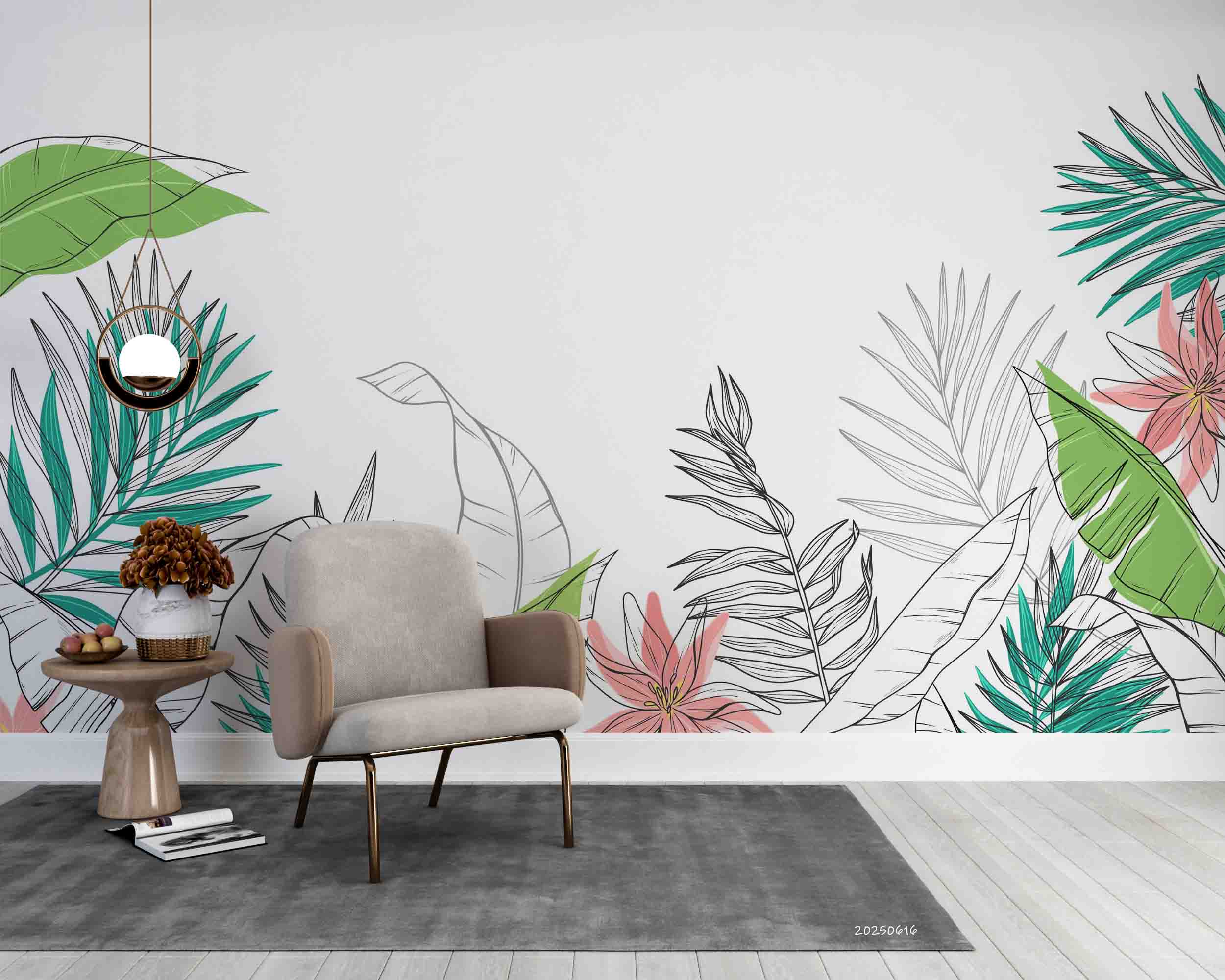 3D Hand Drawn Colored Palm Leaves Wallpaper Wall Mural Wall Decor Wall Art Wall Sticker Remoable Wallpaper 16