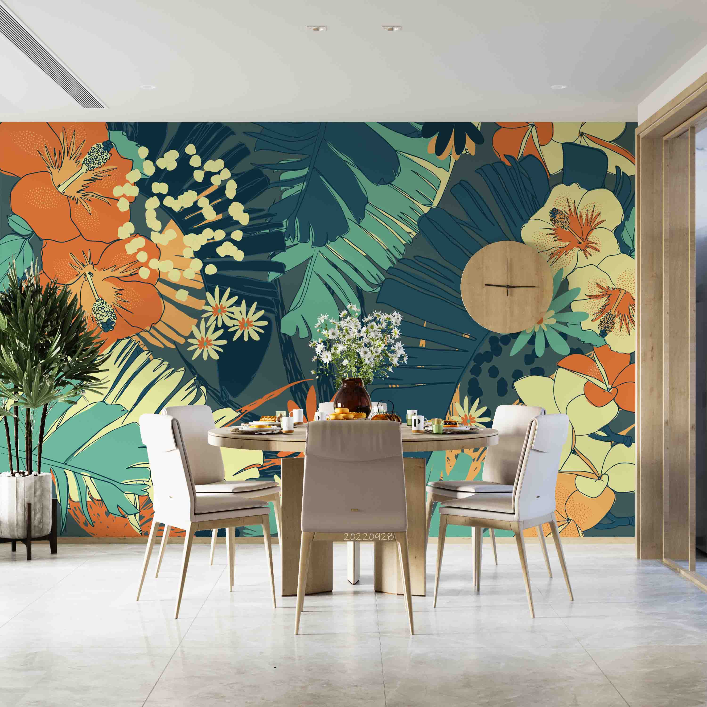 3D Hand Drawn Colorful Tropical Plant Leaf Floral Wall Mural Wallpaper GD 3378- Jess Art Decoration
