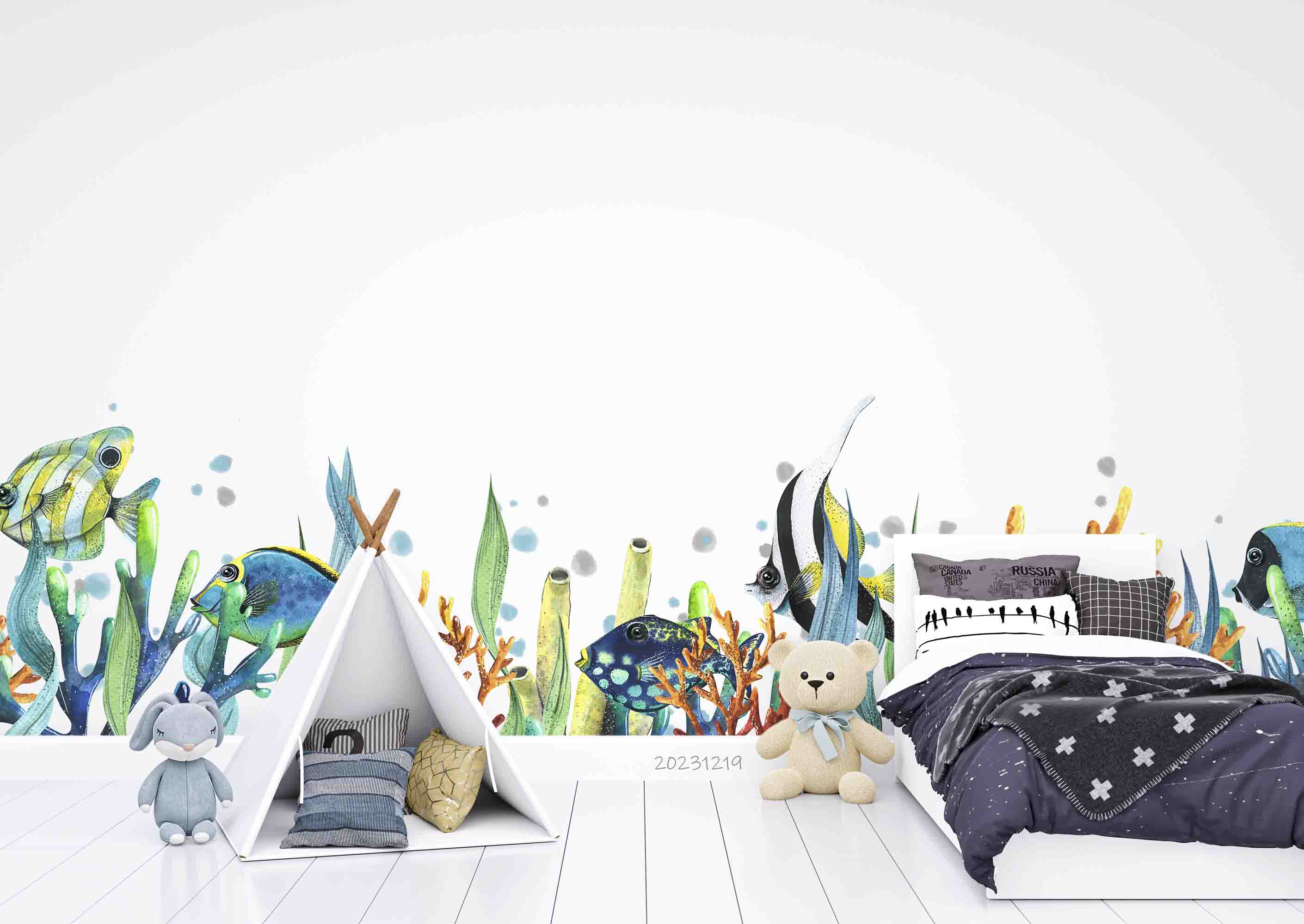 3D Animal Coral Sea Fish Wave Point Wall Mural Wallpaper YXL 15