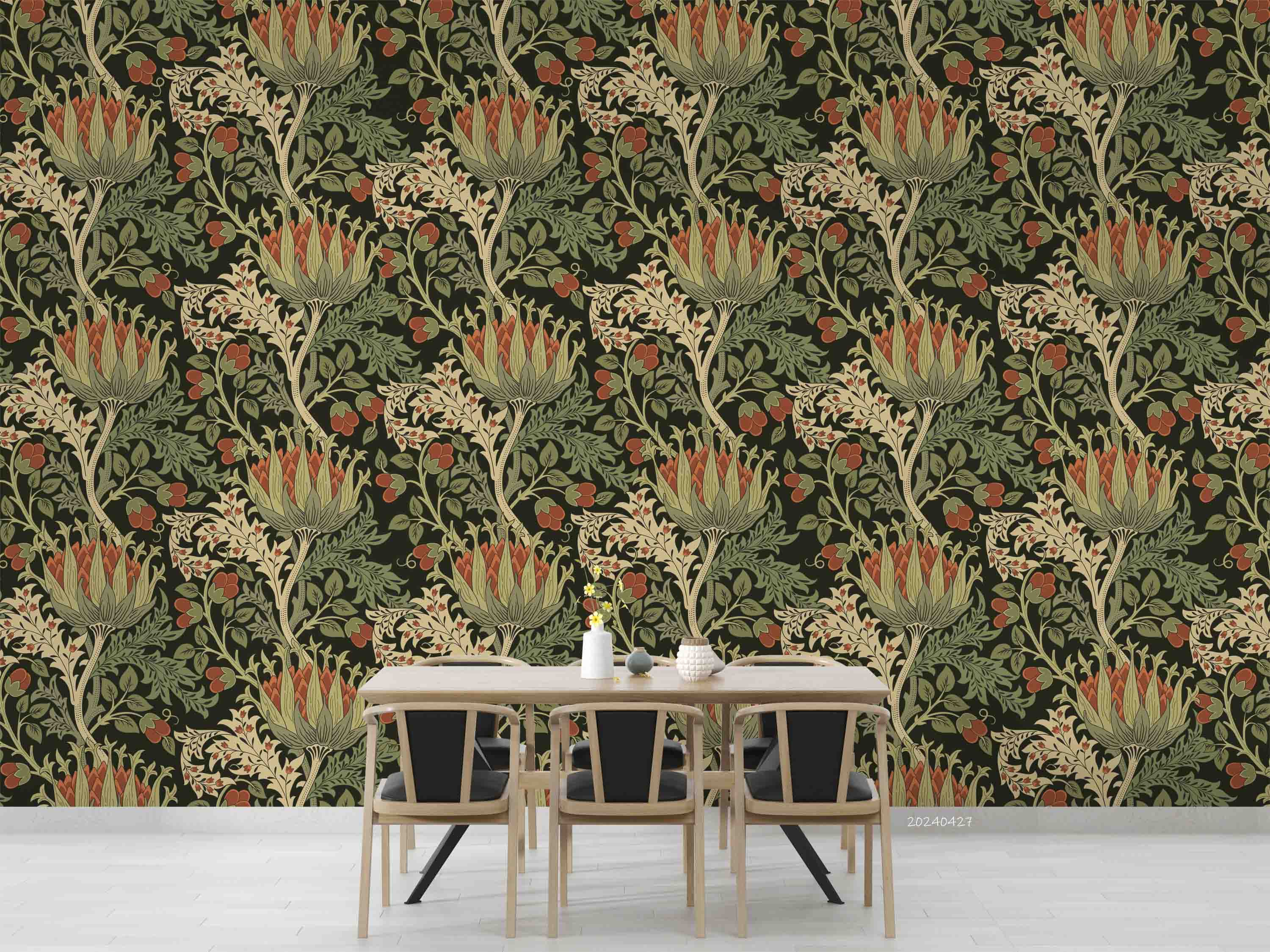 3D Vintage Red Floral Leaf William Morris Pattern Wallpaper Wall Mural Wall Decor Wall Art Wall Sticker Remoable Wallpaper