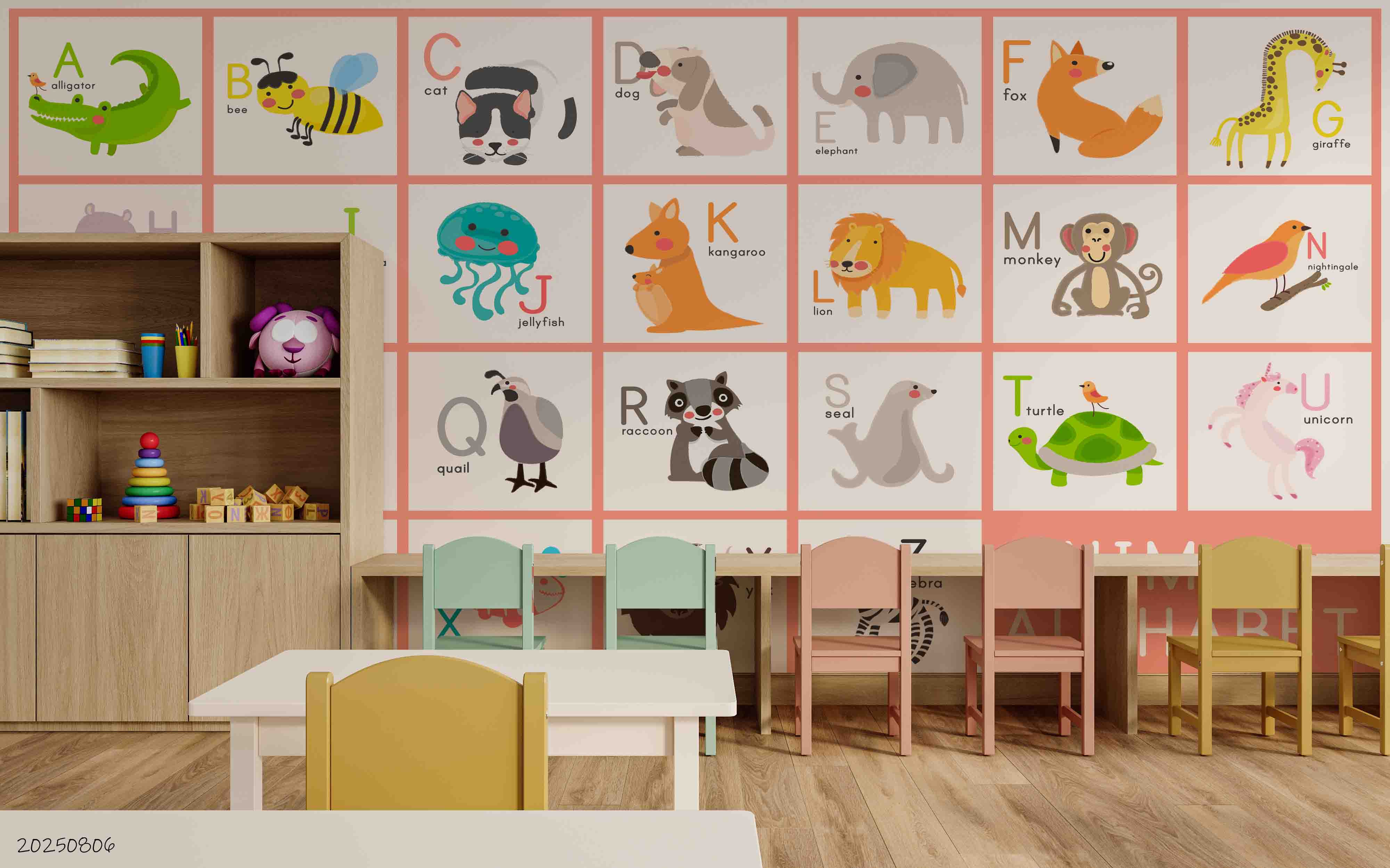 3D Childcare Nursery School Cartoon Kids Animals Letters Wall Mural Wallpaper JN