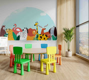 3D Childcare Nursery School Cartoon Kids Animals Wall Mural Wallpaper JN 63
