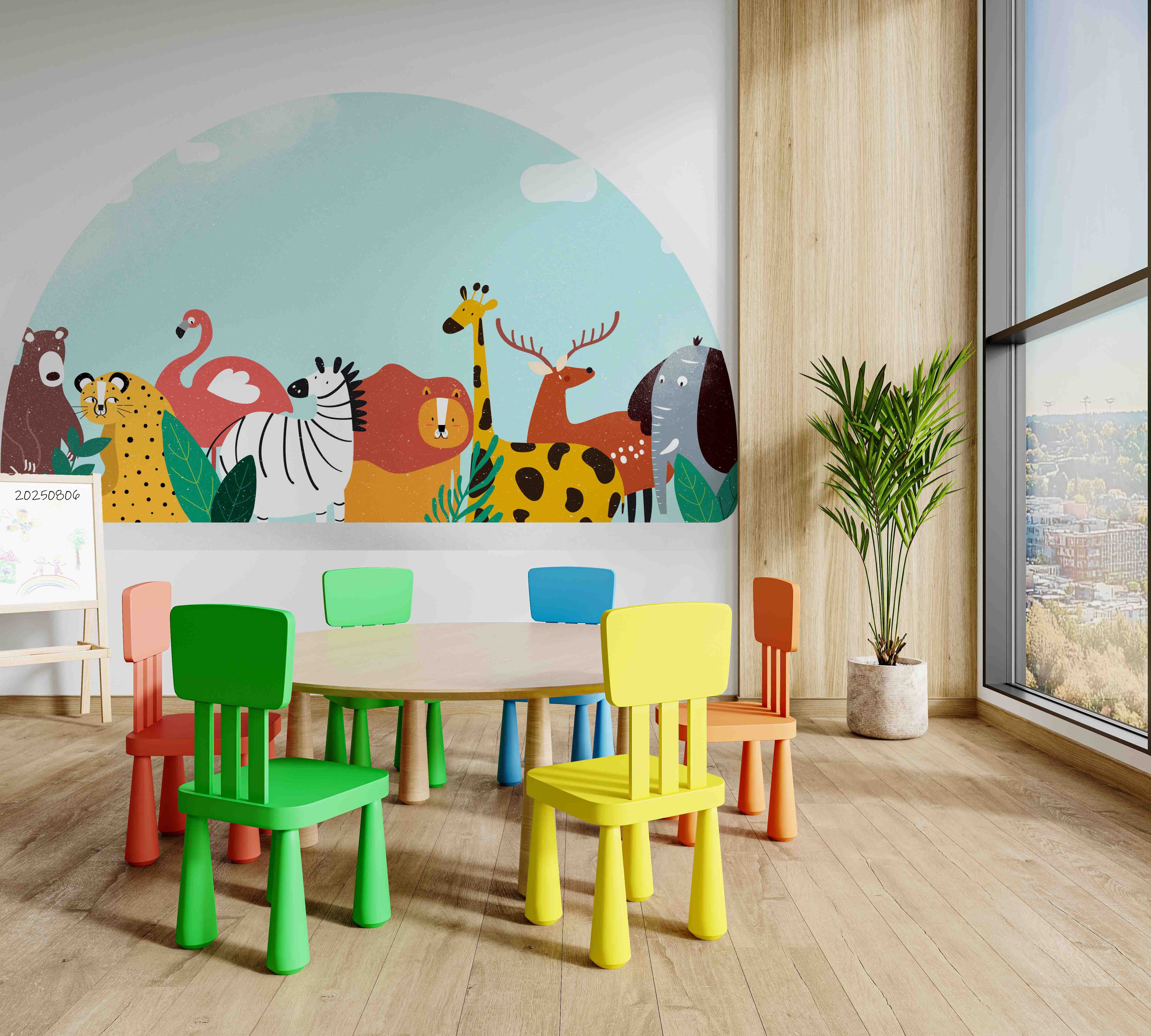 3D Childcare Nursery School Cartoon Kids Animals Wall Mural Wallpaper JN 63
