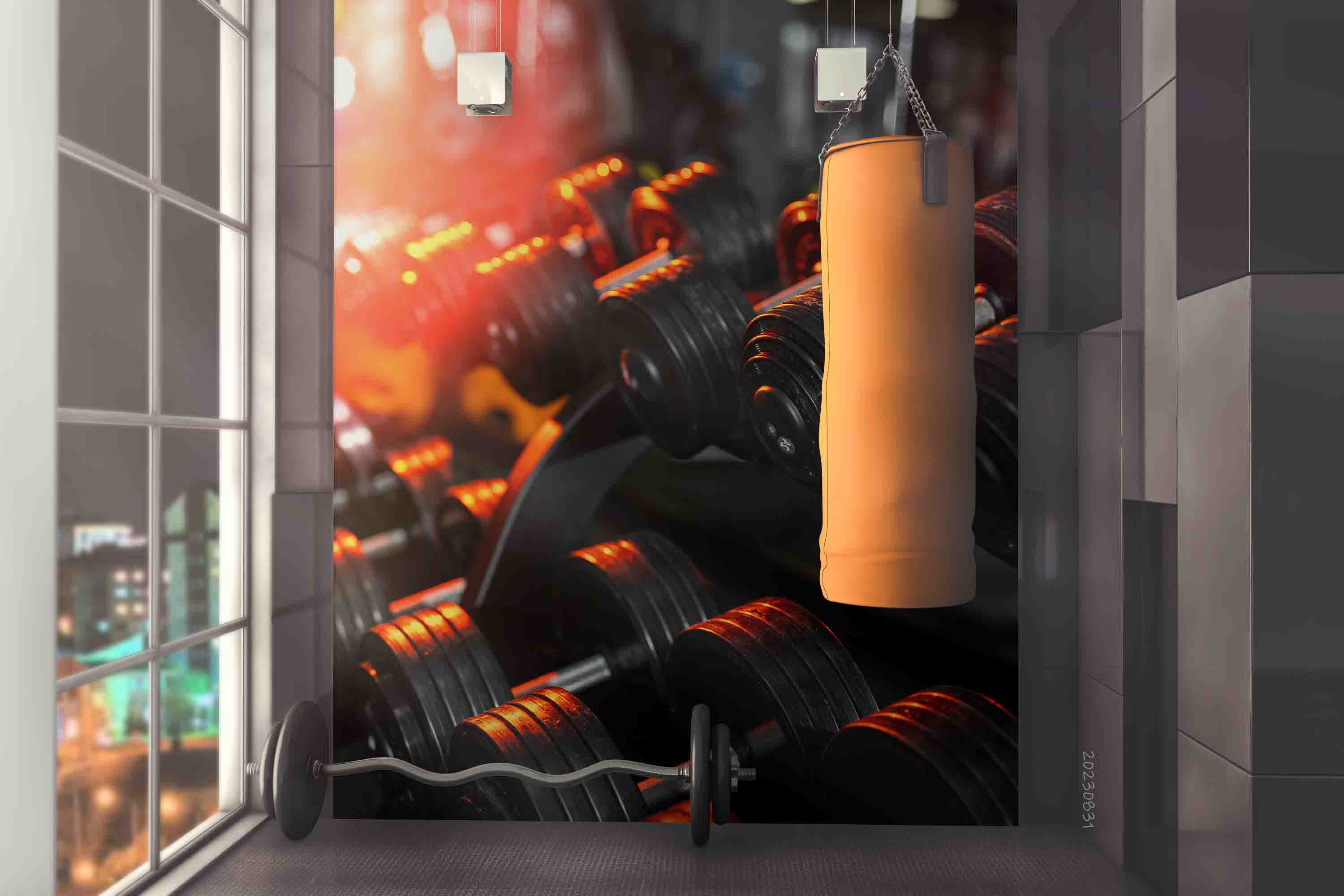 3D Fitness Equipment Dumbbell Wall Mural Wallpaper YXL 2400