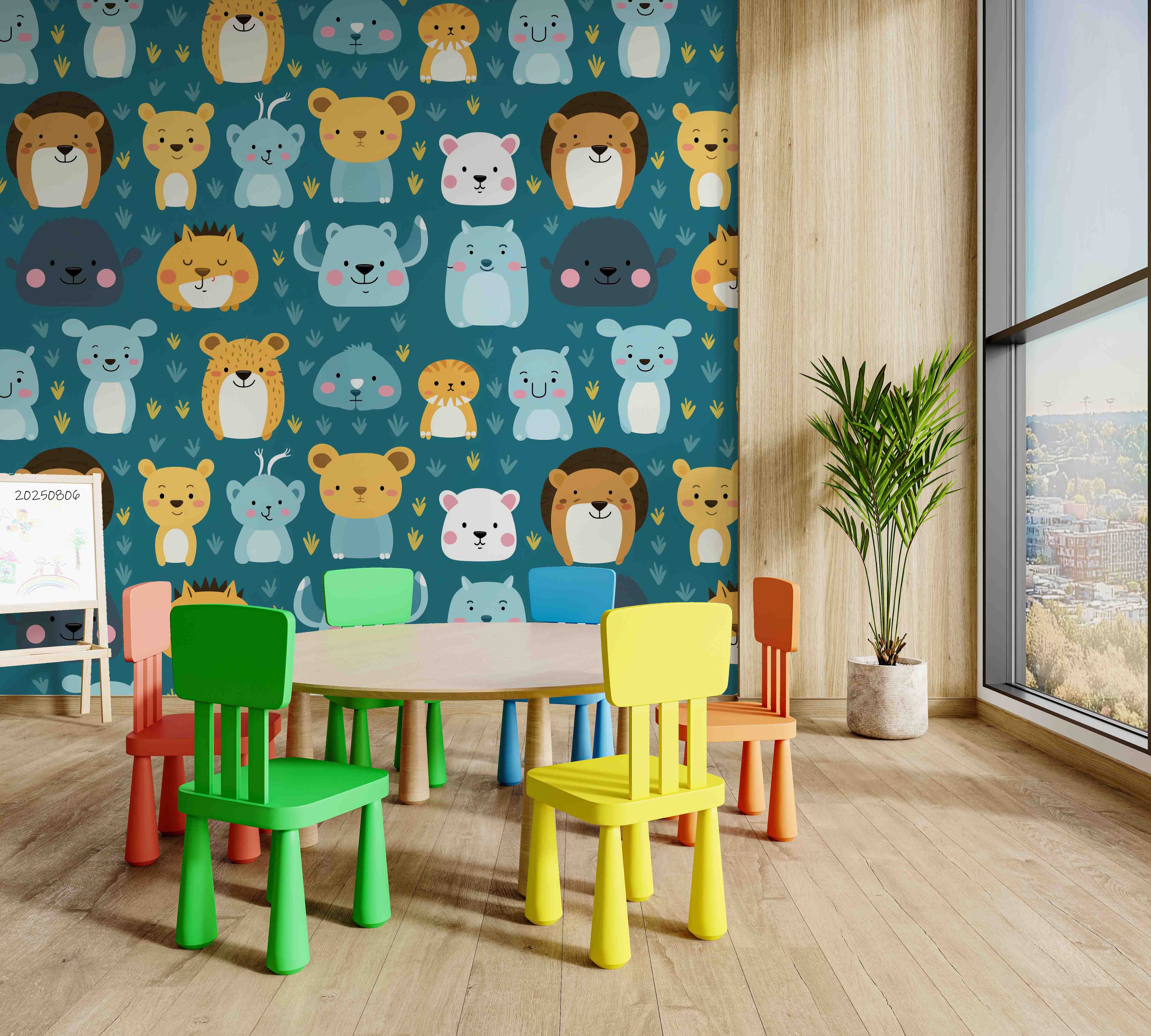3D Childcare Nursery School Cartoon Kids Animals Pattern Wall Mural Wallpaper JN