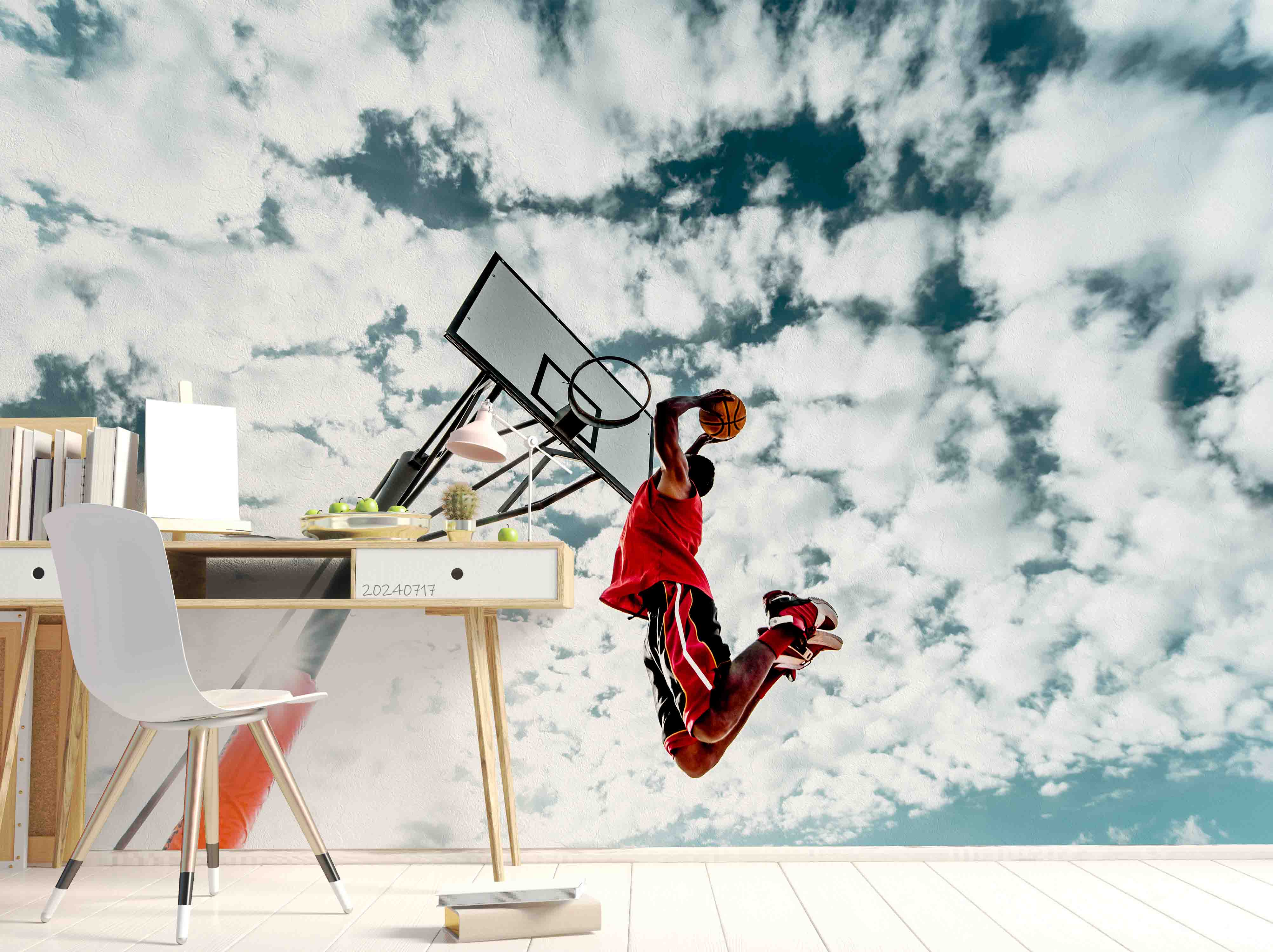 3D Basketball Person Cloud Sky Wall Mural Wallpaper YXL 136