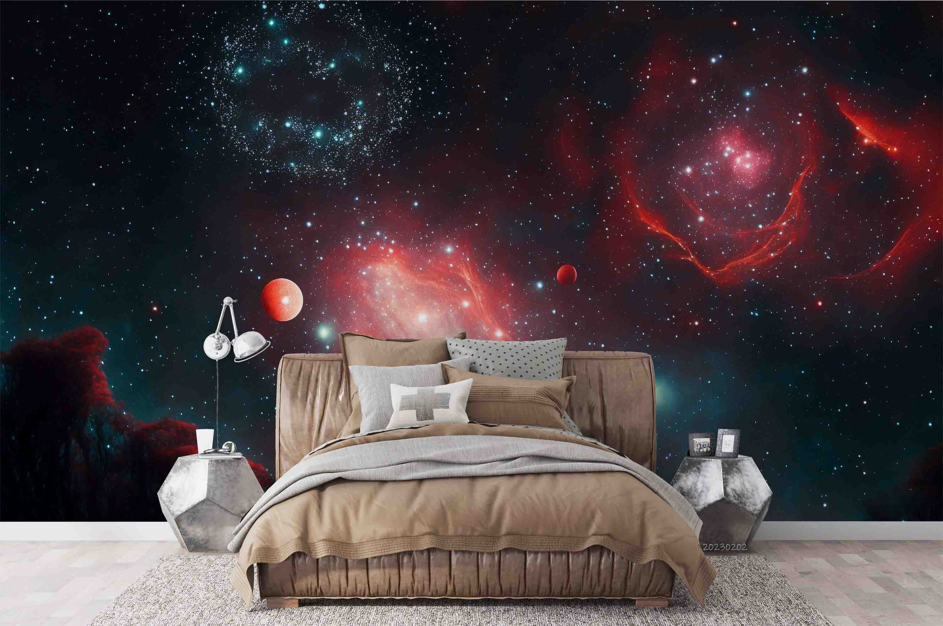 3D Abstract The Earth Starry Sky Red Dark Blue Wall Mural Wallpaper YXL 11- Jess Art Decoration