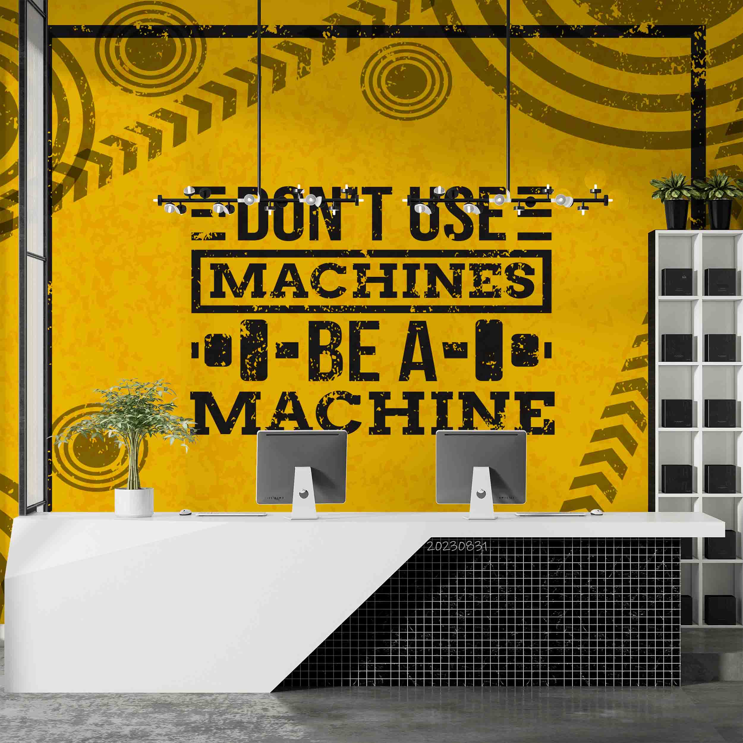 3D Fitness Equipment Weightlifting Yellow Wall Mural Wallpaper YXL 2409