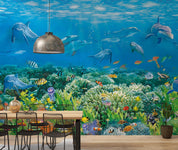 3D Animal Sea Whale Fish Coral Blue Wall Mural Wallpaper YXL 2784