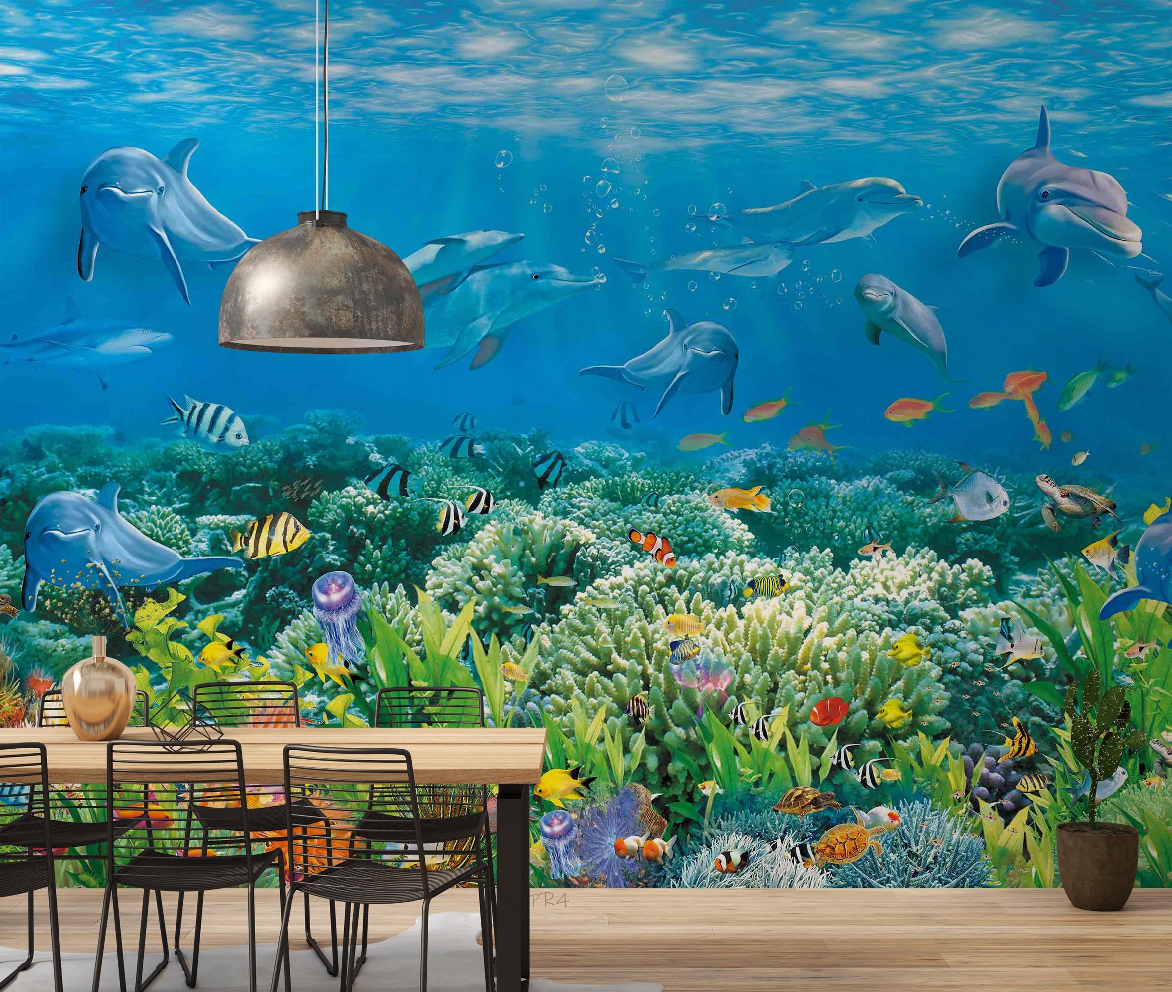 3D Animal Sea Whale Fish Coral Blue Wall Mural Wallpaper YXL 2784