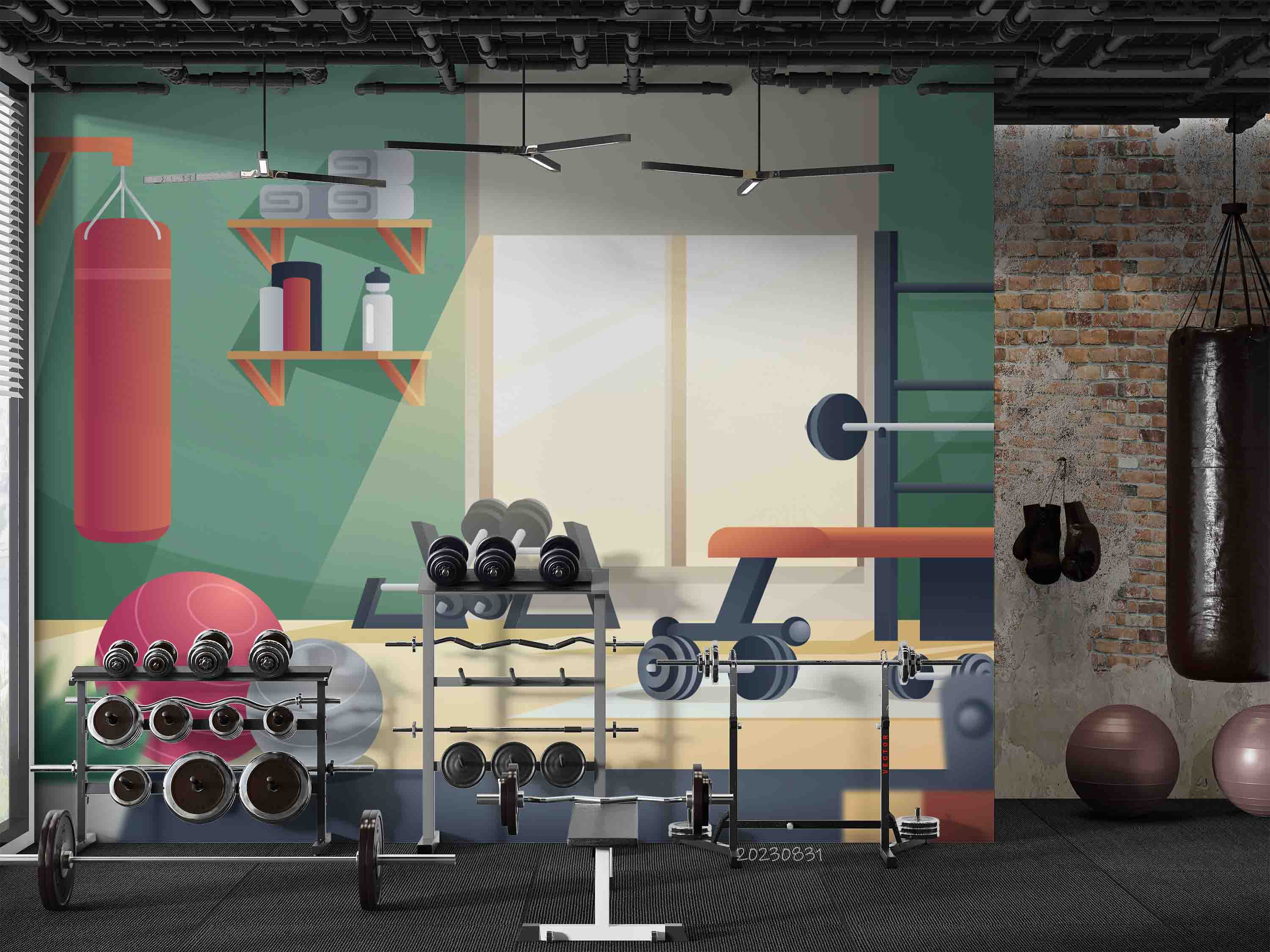 3D Gym Dumbbell Fitness Ball Boxing Wall Mural Wallpaper YXL 2379