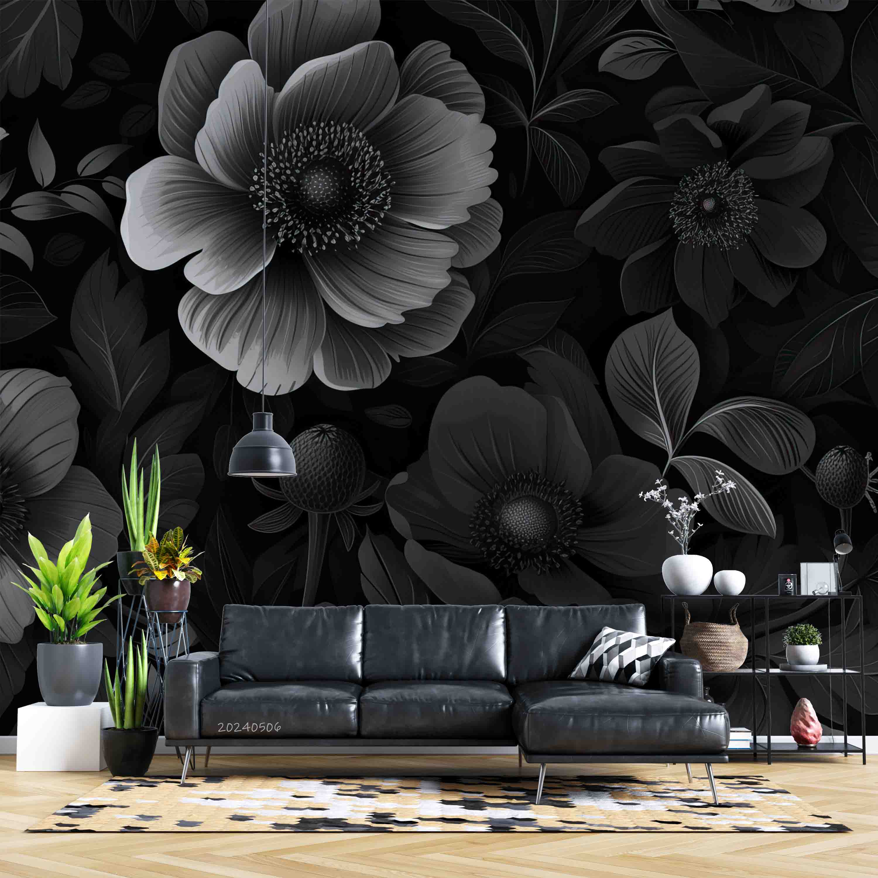3D Abstract Black Floral Pattern Wallpaper Wall Mural Wall Decor Wall Art Wall Sticker Remoable Wallpaper