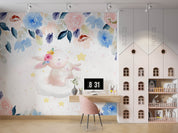 3D Cartoon Watercolor Animal Rabbit Floral Leaf Kids Wall Mural Wallpaper GD 3772- Jess Art Decoration