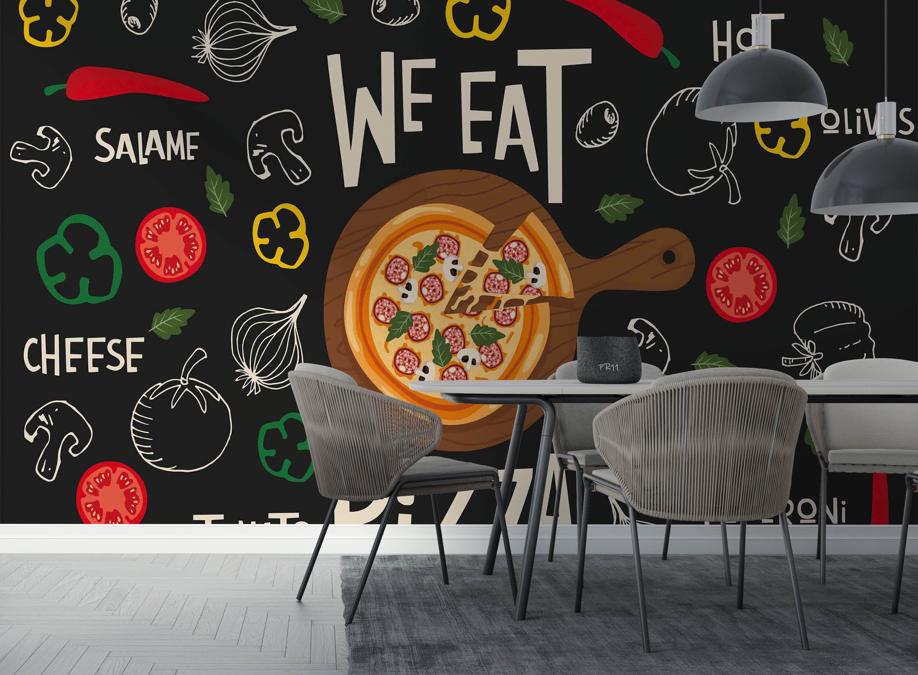 3D Vegetables Pizzeria Black Background Wall Mural Wallpaper GD 4926- Jess Art Decoration