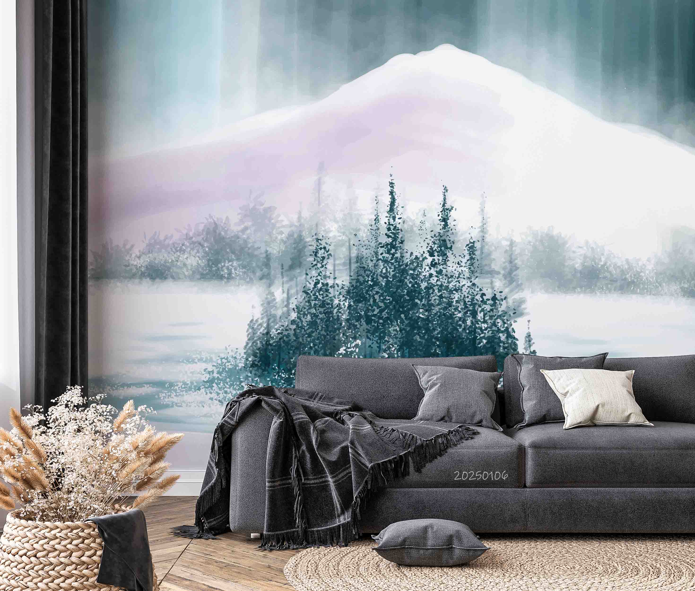 3D Watercolor Winter Snow Mountain Forest Scenery Wallpaper Wall Mural Wall Decor Wall Art Wall Sticker Remoable Wallpaper LQH 51
