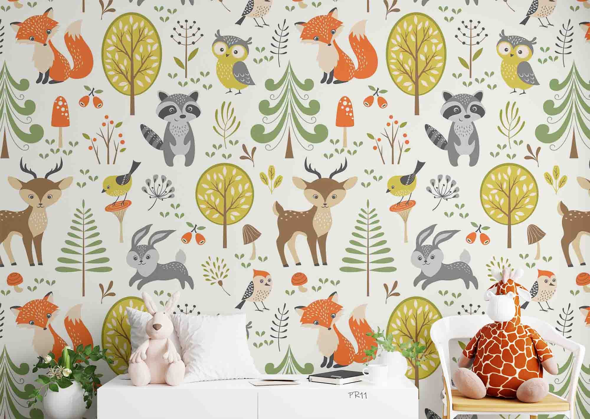 3D Cartoon Forest Animal Kids Wall Mural Wallpaper GD 4882- Jess Art Decoration