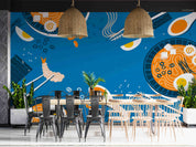 3D Ramen Soup Blue Background Wall Mural Wallpaper GD 5483- Jess Art Decoration