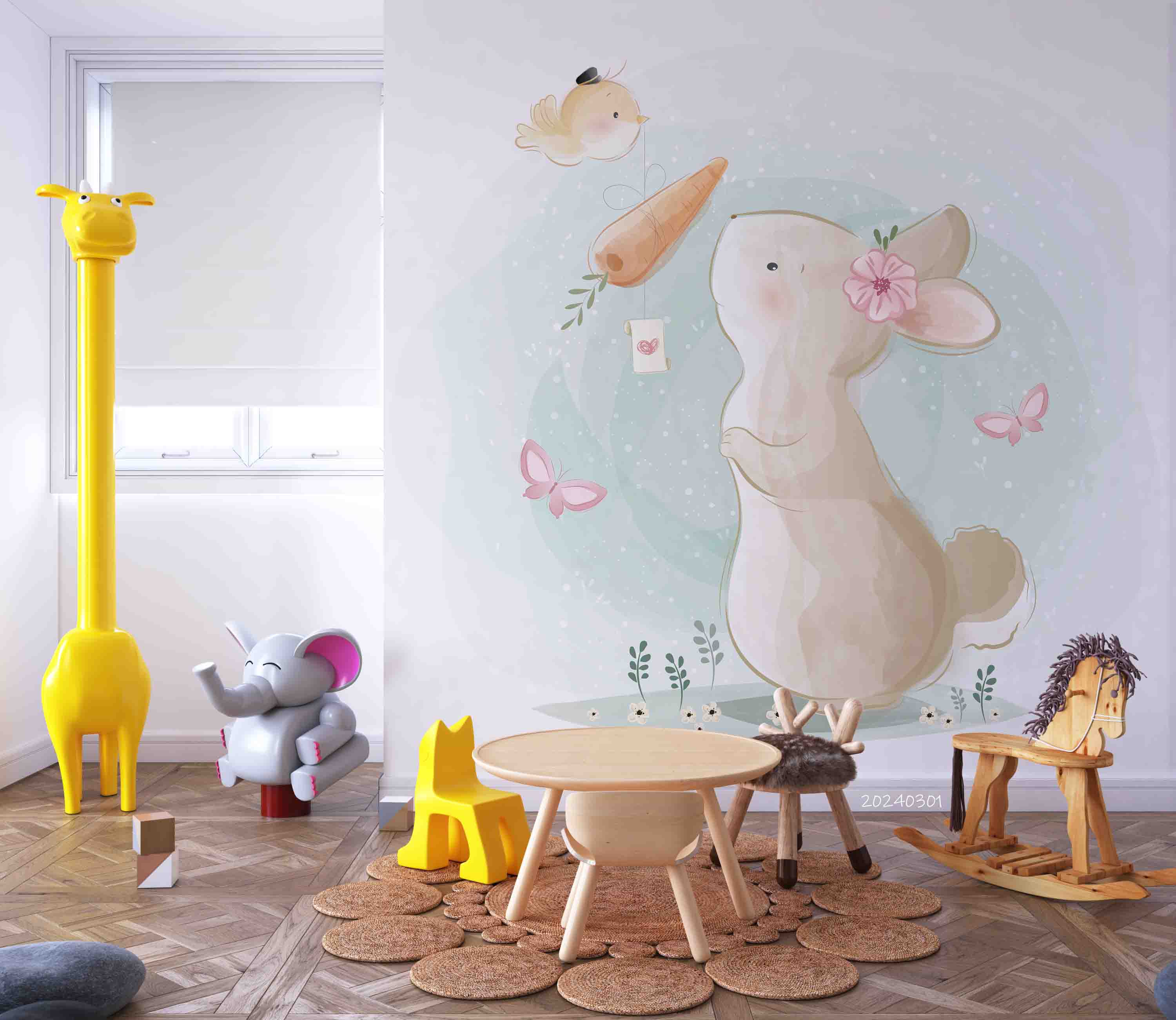 3D Cartoon Animal Rabbit Carrot Kids Wallpaper Wall Mural Wall Decor Wall Art Wall Sticker Remoable Wallpaper