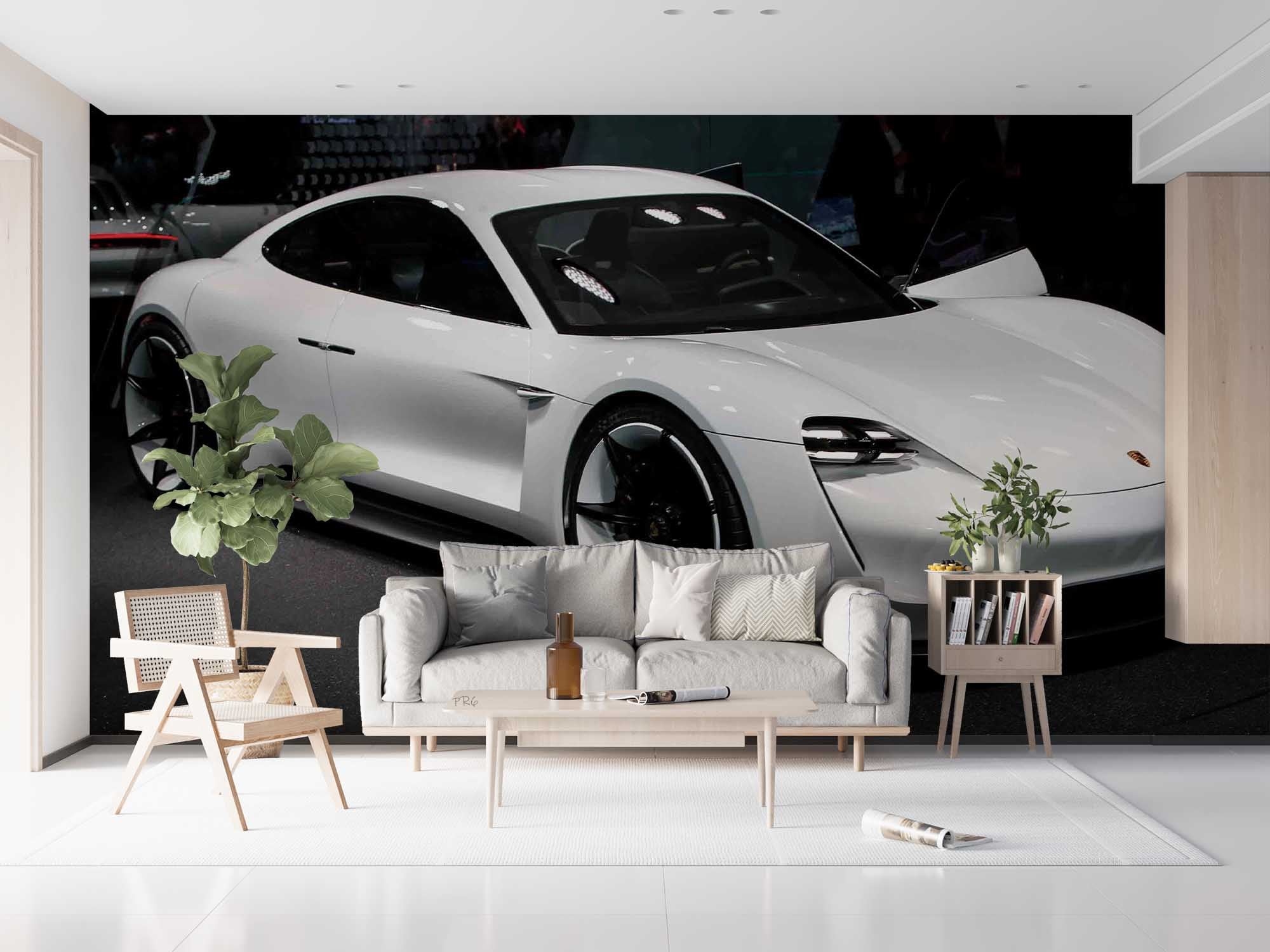Roadster White Black Racing Wallpaper racing & cars wall mural for garage, game room or entertainment space