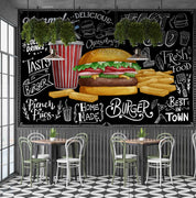 3D Restaurant Snack Bar Diner Fast Food Hamburger Chips Wall Mural Wallpaper 15