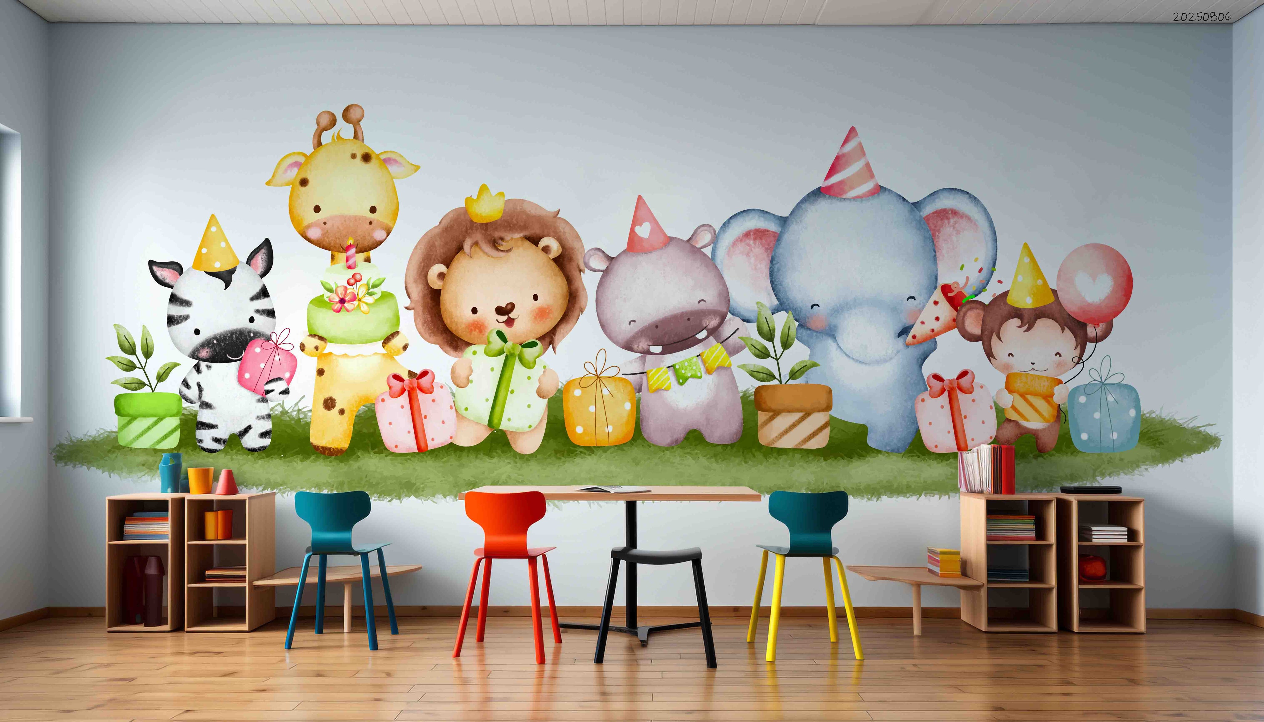 3D Childcare Nursery School Cartoon Animals Kids Gift Wall Mural Wallpaper JN