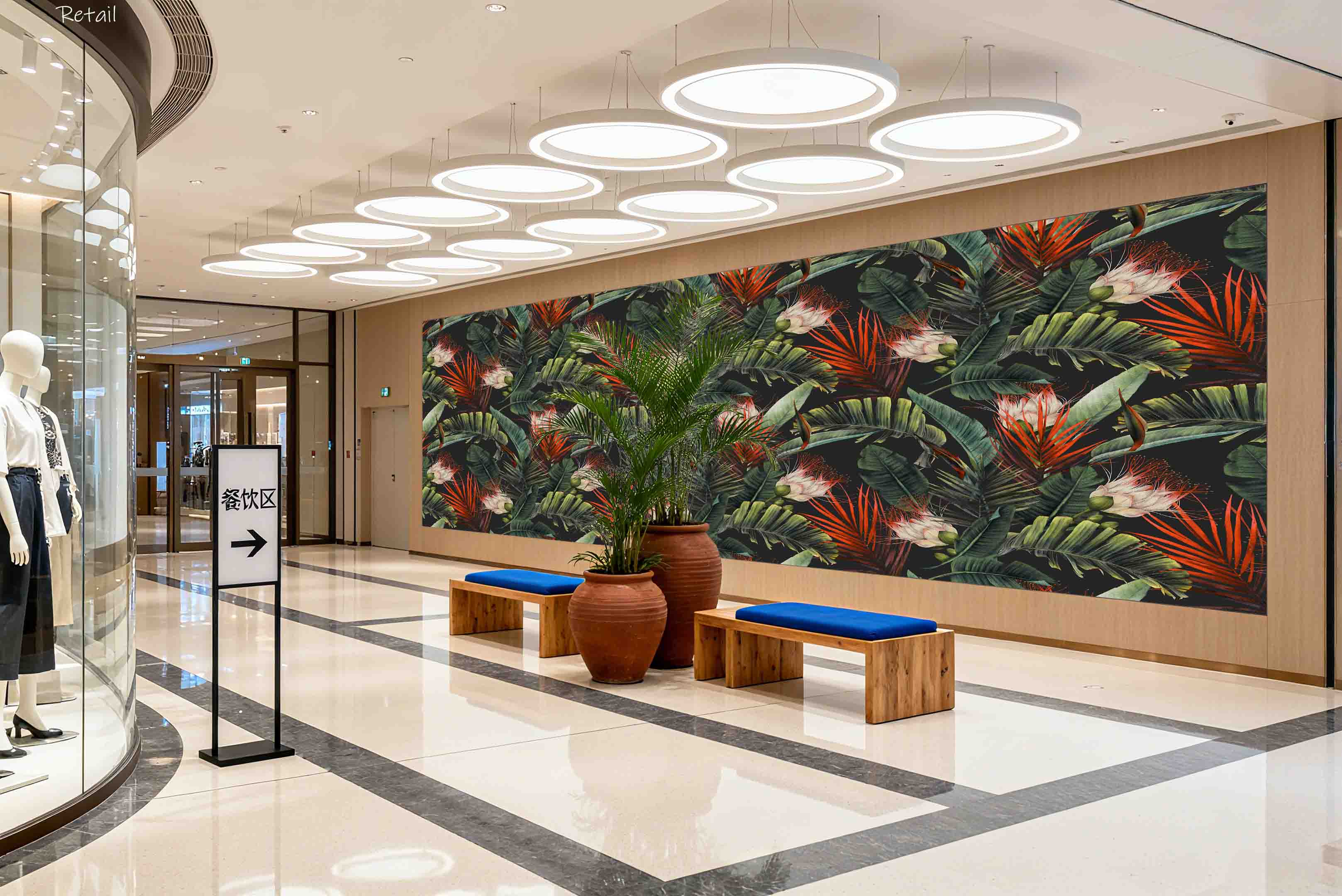 3D Retail Shop Store Market Trade Floral Leaves Pattern Wall Mural Wallpaper 4