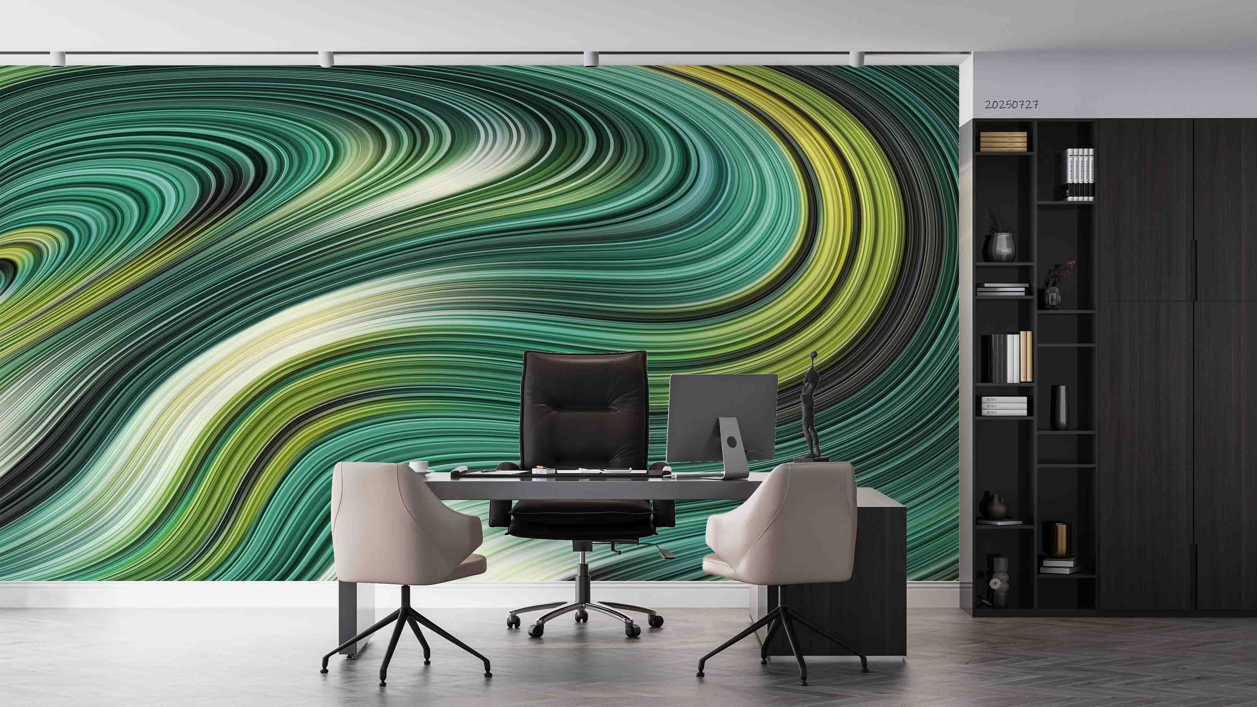 3D Office Business Commerce Green Lines Geometric Wall Mural Wallpaper 38
