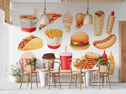 3D Hamburger Chips Ice Cream Pizza Chicken Leg Wall Mural Wallpaper YXL 269