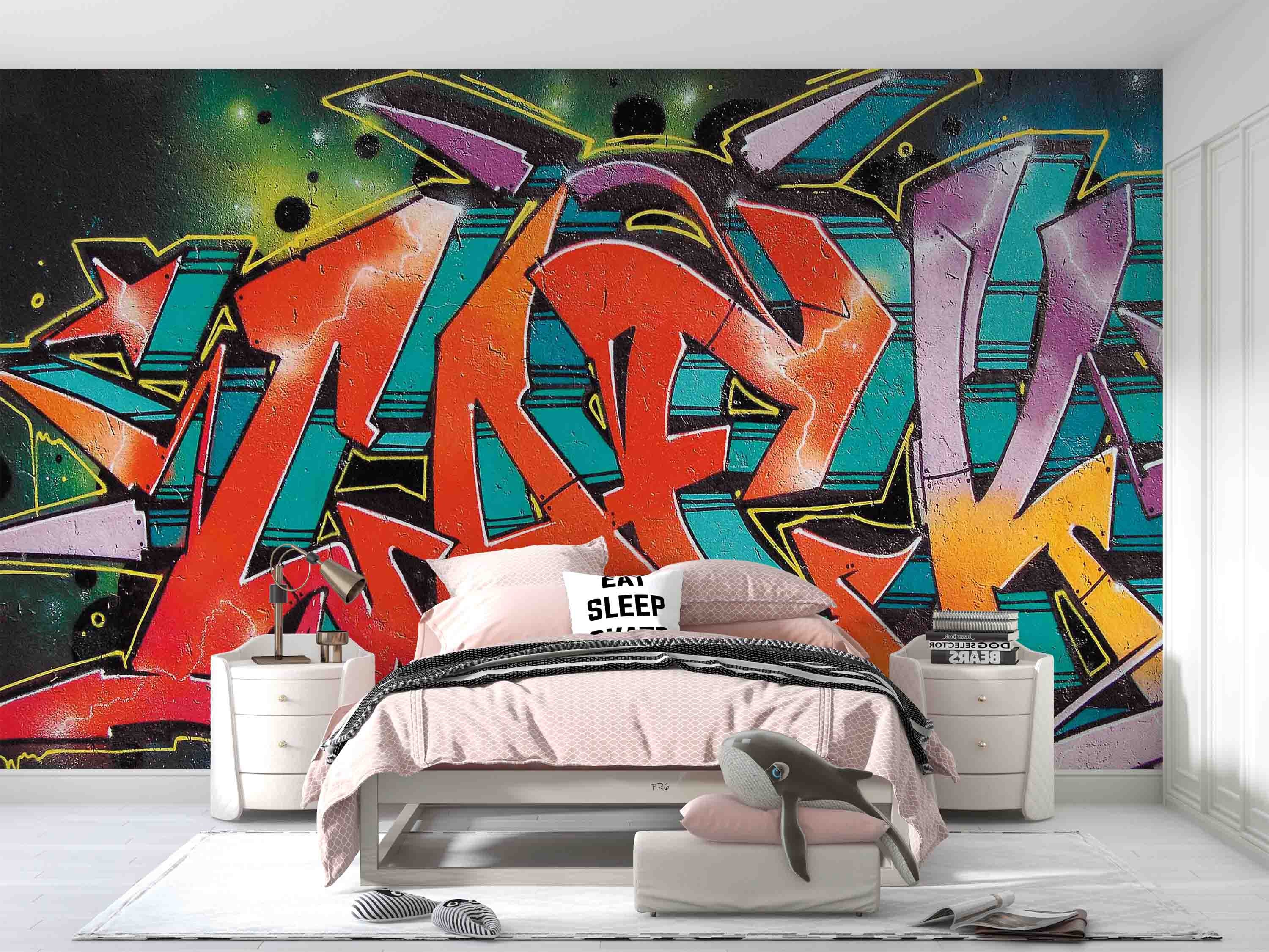 3D Graffiti Croci Blue Yellow Purple Letter Wall Mural Wallpaper YXL 17- Jess Art Decoration