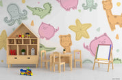 3D Childcare Nursery School Cartoon Animals Kids Wall Mural Wallpaper JN 23