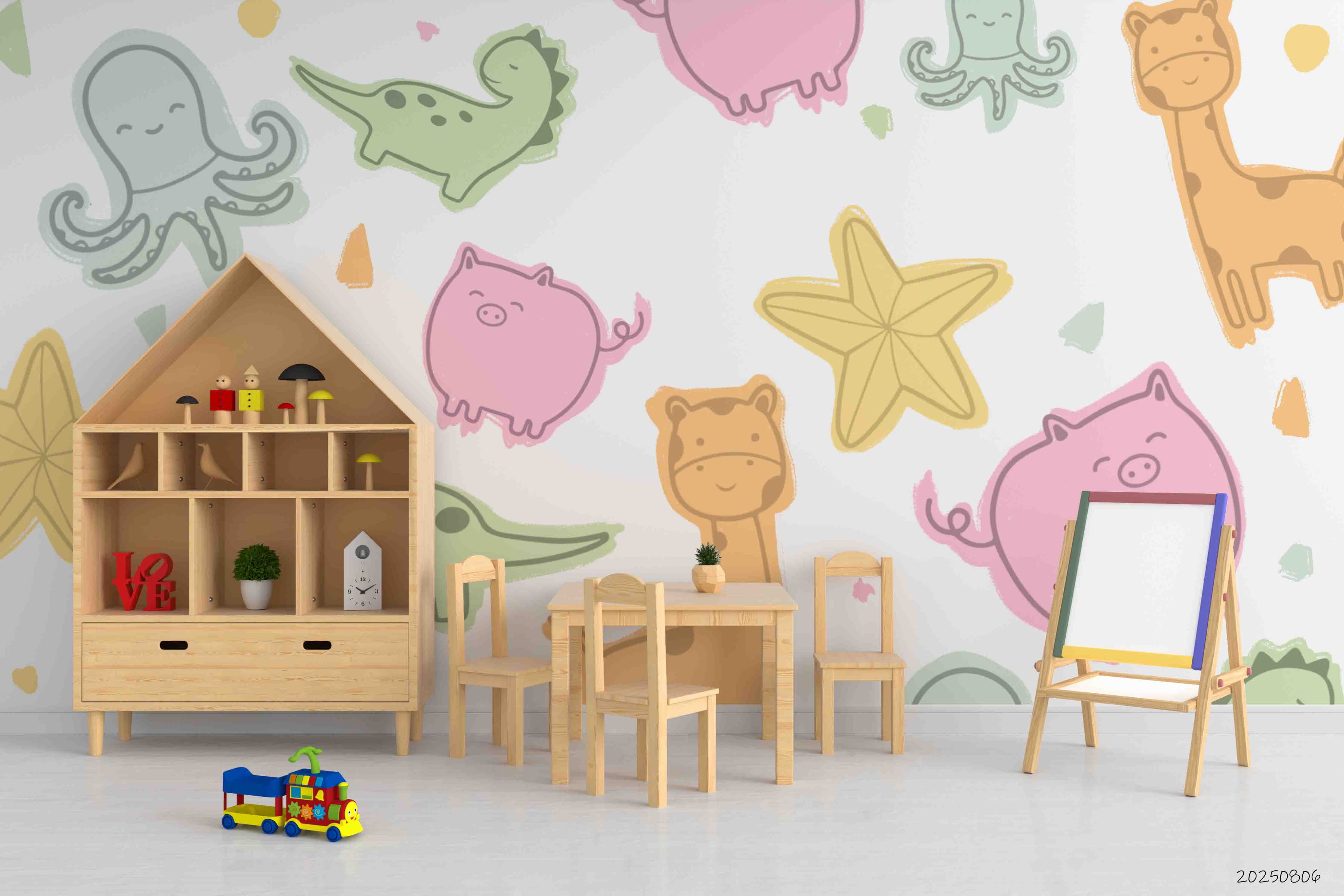 3D Childcare Nursery School Cartoon Animals Kids Wall Mural Wallpaper JN 23