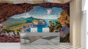 3D Hotel Inn Motel Hostel Resort Manor Scenery Cave Sea Wall Mural Wallpaper 14