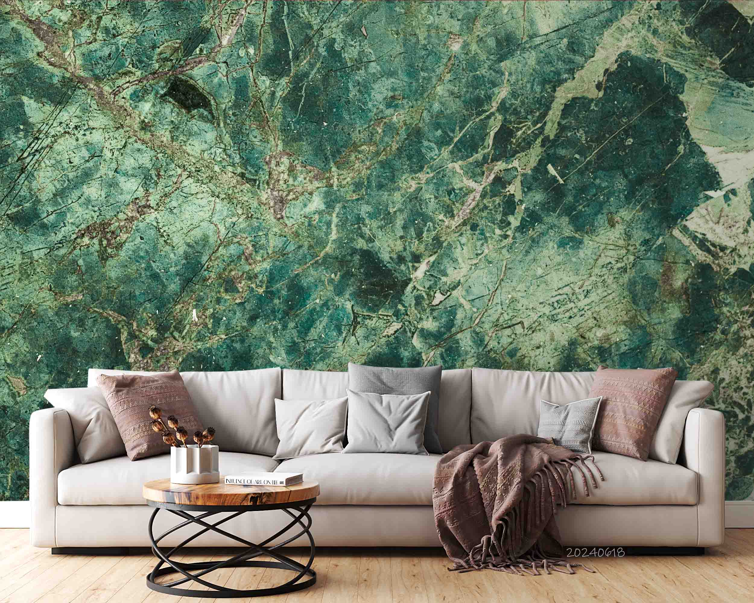 3D Abstract Damaskeen Green Crack Wall Mural Wallpaper YXL 633