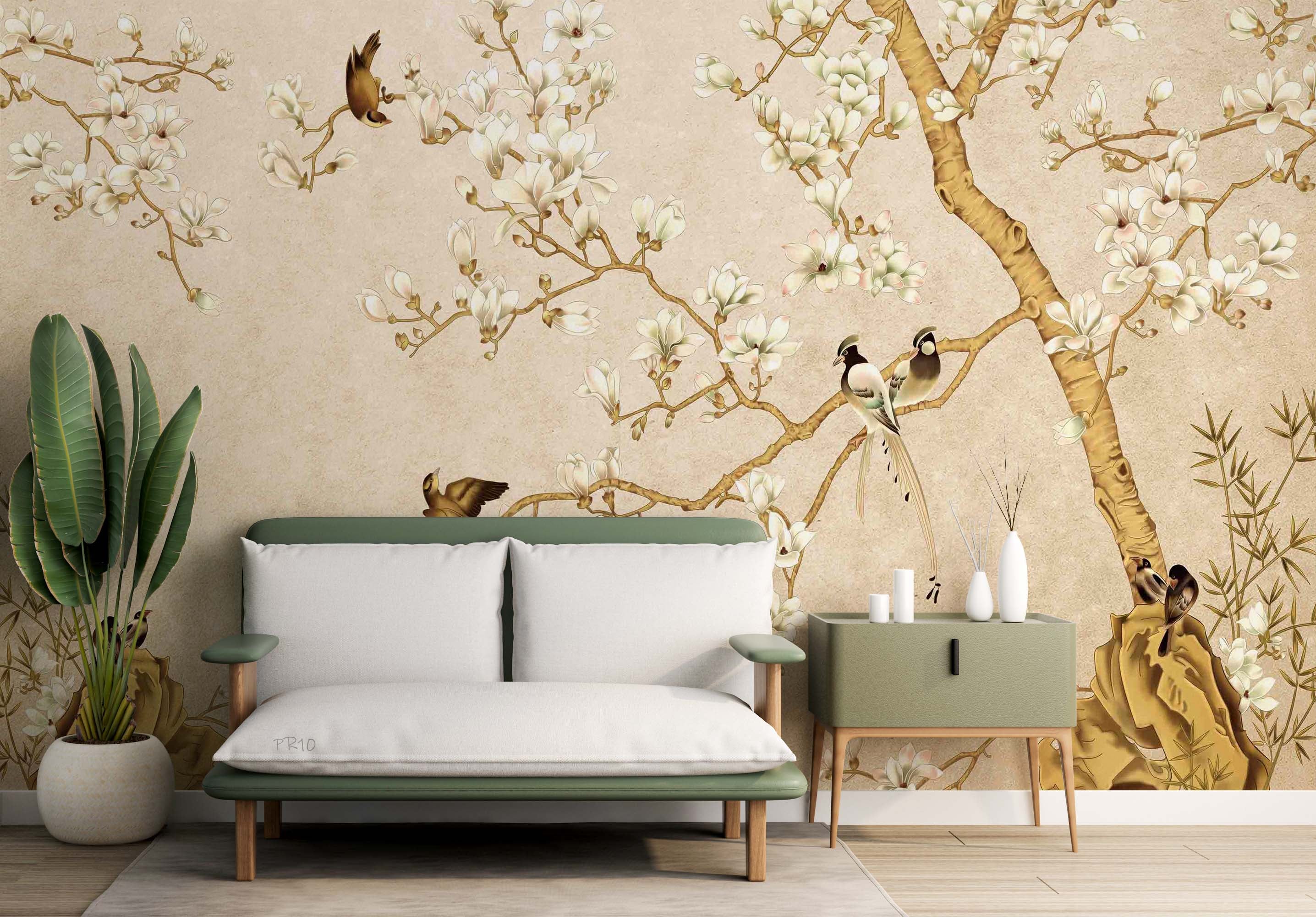 3D Chinese Magnolia Branch Bird Wall Mural Wallpaper GD 4722- Jess Art Decoration