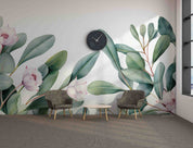 3D Green Plants Leaves White Floral Wallpaper Wall Mural Wall Decor Wall Art Wall Sticker Remoable Wallpaper1