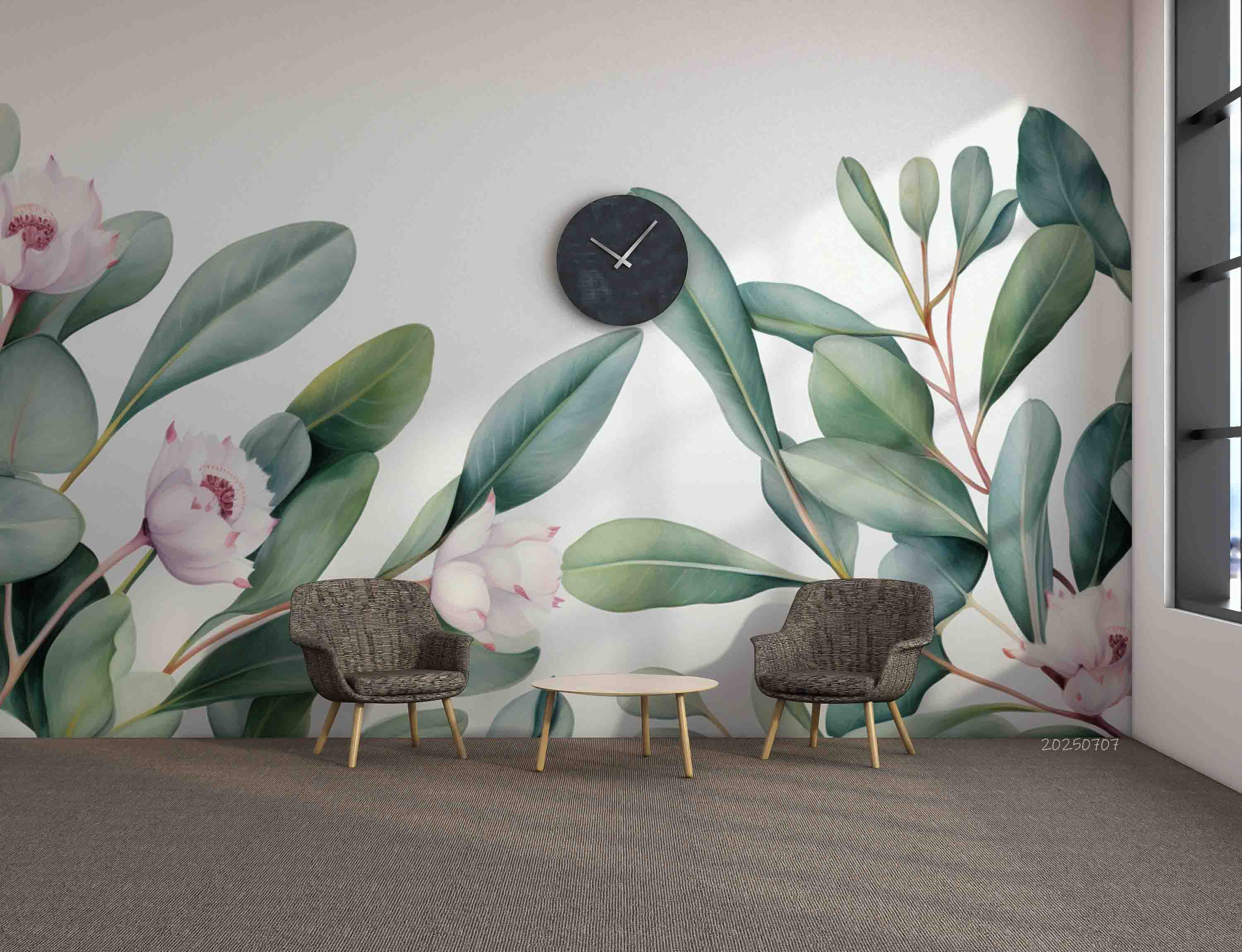 3D Green Plants Leaves White Floral Wallpaper Wall Mural Wall Decor Wall Art Wall Sticker Remoable Wallpaper1