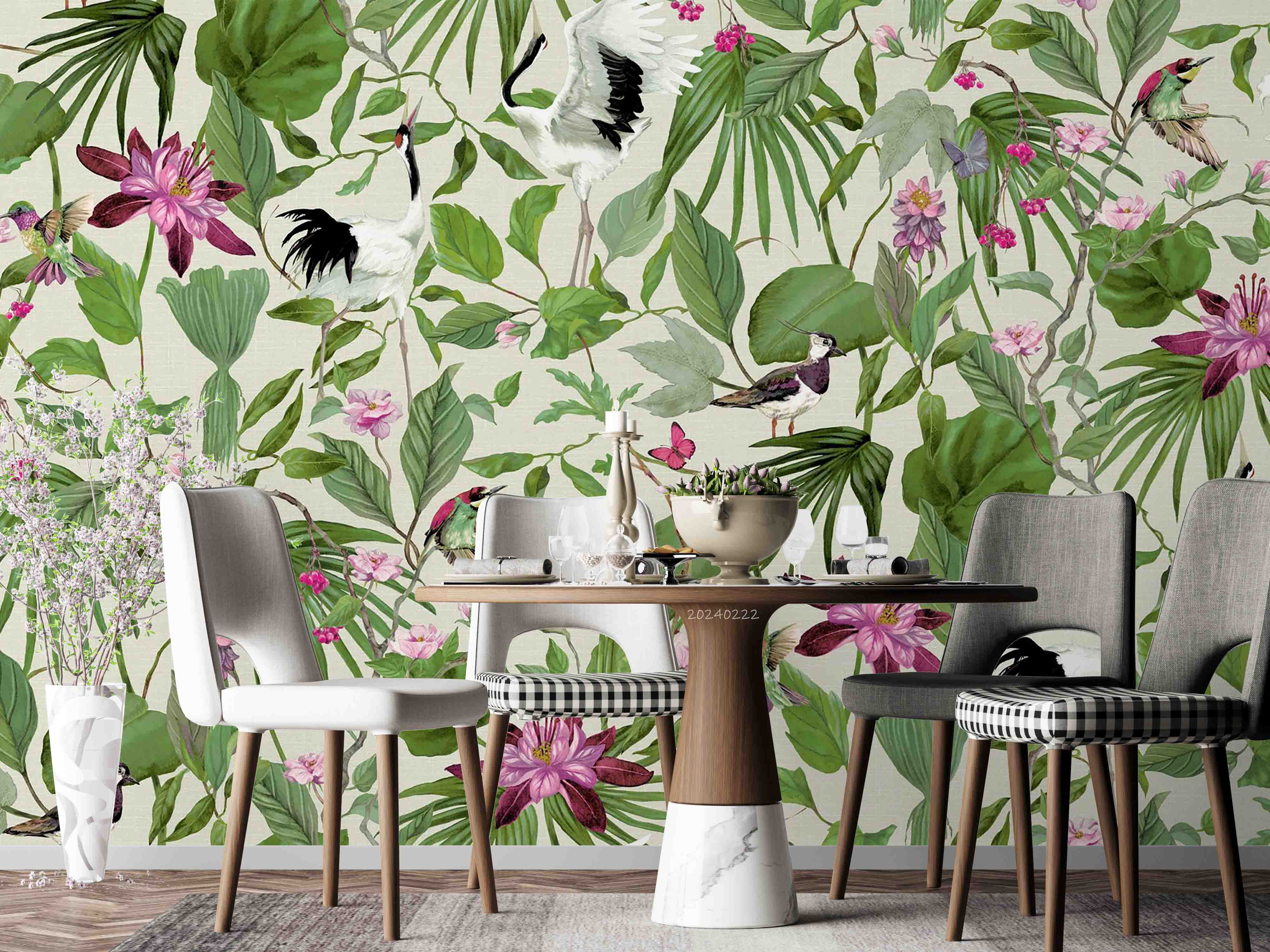 3D Green Leaf Purple Floral Wallpaper Wall Mural Wall Decor Wall Art Wall Sticker Remoable Wallpaper LQH